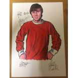 George Best Manchester United Signed Football Print: Philip Neill original artwork A4. George Best