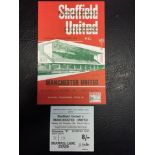 66/67 Sheffield United v Manchester United Programme + Ticket: Both dated 26 12 1966. (2)