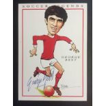 George Best Signed Football Postacard: 1997 Philip Neill Caricature postcard from the Soccer Legends