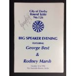 George Best City of Derby Signed Menu: Round Table Big Speaker Evening Menu. Featuring George Best