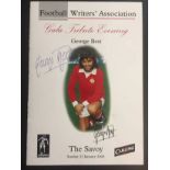 George Best Tribute Signed Dinner Menu: Football Writers Association Gala Tribute Evening in 2000.