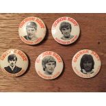 1960s Original George Best Football Badges: Circular white metal portrait badges of George Best. All