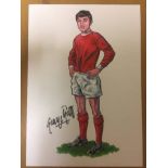 George Best Manchester United Signed Football Print: Philip Neill original artwork A4. George Best