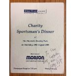 George Best Signed Dinner Menu: Blue Print Events Charity Sportsmans Dinner signed by George Best in
