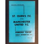 71/72 St Ouens FC v Manchester United Football Programme: Harder to obtain programme dated 30 11