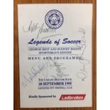 Best + Marsh Signed Leicester City Menu: Legends of Soccer Sporting Dinner. Personally signed by