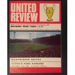68/69 Manchester United v QPR Postponed Football Programme: Dated 28th December 1968. Incredibly