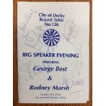 Best + Marsh Signed Football Menu: Dated 31 10 96 at the City of Derby Round Table Big Speaker