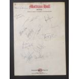 1973 Signed Manchester United Team Hotel Sheet: Autographed by 12 Including George Best in