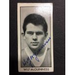 Wilf McGuinness Signed Football Card: Wizard Cigarette Card Football Stars Of 1959. Number 43