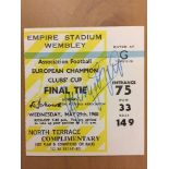 1968 ECF Signed Football Ticket: European Cup Final Manchester United v Benfica ticket. Personally