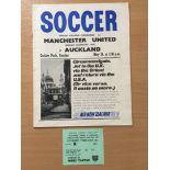 1967 Auckland v Manchester United Football Programme + Ticket: Dated 28th May 1967 played in New