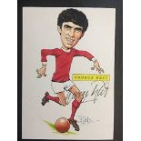 George Best Signed Manchester United Football Print: 1997 Philip Neill Caricature measuring 14cm x