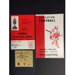 67/68 Arsenal v Manchester United Programmes + Ticket: Official and pirate programme together with