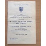 George Best At 1962 Youth FA Coaching Course Football Programme: Held from the 8th to the 13th