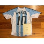 1990 Diego Maradona Signed Replica Argentina Shirt: Personally signed by Maradona. Comes with a