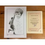 George Best Signed Tribute Print: By Sports Artist Paul Trevillion. George Best celebrates his