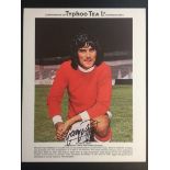 George Best Signed Typhoo Tea Card: Full colour card of George Best Manchester United kit. Hand