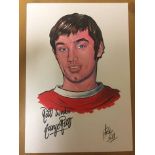 George Bset Signed Manchester United Football Print: Philip Neill original artwork A4 depicting