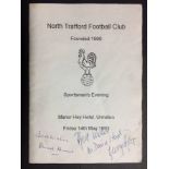 George Best Signed Football Menu: North Trafford FC Sportsmans Evening Menu. Personally signed by