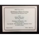 George Best Signed Evening Dinner Ticket: Hull City AFC entry ticket for Sportsmans Dinner