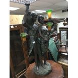 A large decorative floor lamp in the form of 2 girls. (46" high)