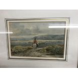 A framed water colour depicting depicting country