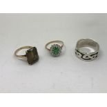 2 9ct dress rings and 1silver Celtic design ring.