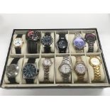 A tray of 12 various watches.
