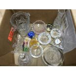 A collection of glassware items.