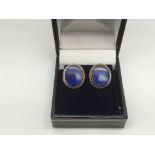 A pair of 9ct gold and lapis lazuli earrings, appr