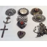 2 H/M silver broaches, 2 H/M silver pendants and v