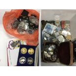 A large quantity of old coins and bank notes.