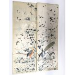 A pair of Chinese silk panels decorated with birds