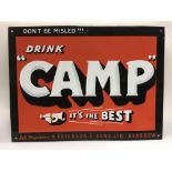 An enamel sign for Camp coffee, approx 49.5cm x 36