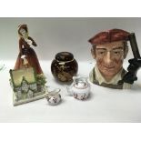 A box of ceramics including Royal Doulton Figure J