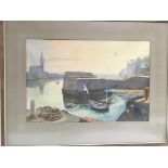 A framed and glazed watercolour of Porthleven, Cor