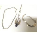 Two modern design Danish silver necklaces and a co