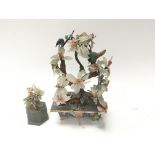 2 Chinese stone set trees one with a cloisonne bas