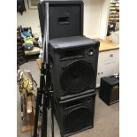 Two pairs large box PA speakers with a set of stands.