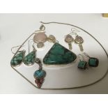 A collection of silver jewellery set with Turquois