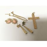 A 9carat gold bright cut cross a pair of gold earr