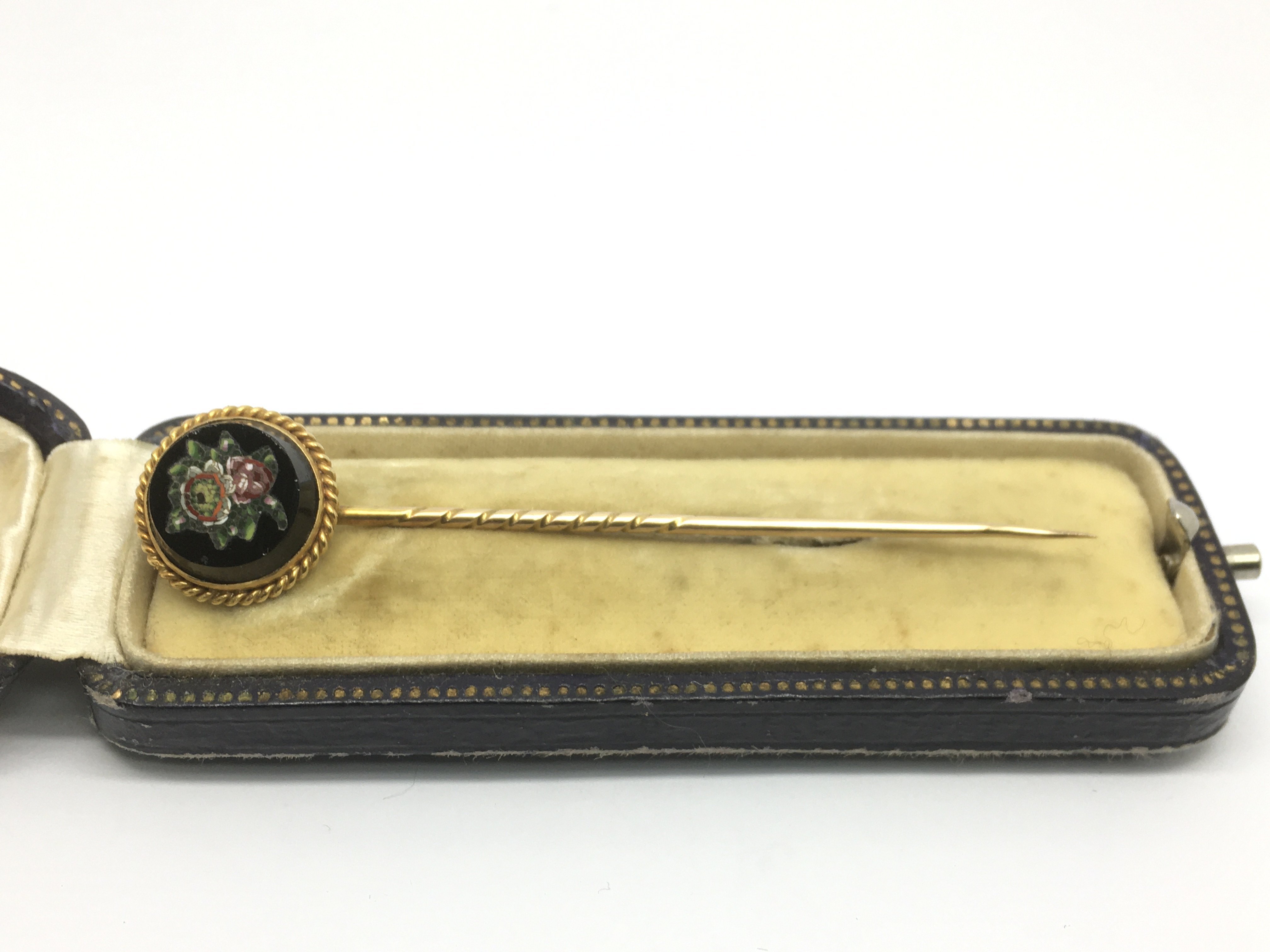 A 9ct gold micro mosaic stick pin, approx 3.5g.