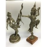 Two white metal Oriental figures comprising Kinnara, approx height 30cm and Prince Rama, approx