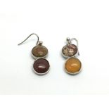 A pair of antique gold agate earrings, approx 5g.