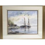 A framed and glazed watercolour 'On The Orwell' by