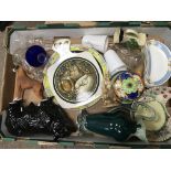A box of china items and another of various glass