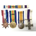 A WW1 military medal group awarded to T4-083683 Pte.T.Ellmore A.S.C. 1914-15 star, Great War medal,