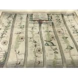 A framed map the road from London to Portsmouth by