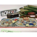 A collection of tin plate including British Made tin plate car street track other track a